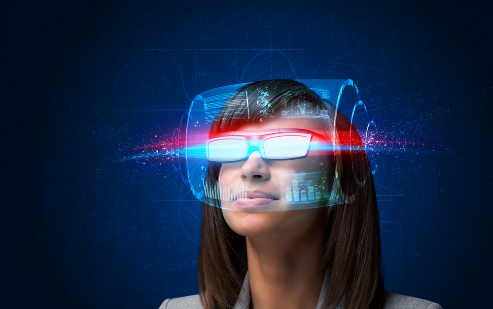 Future woman with high tech smart glasses concept